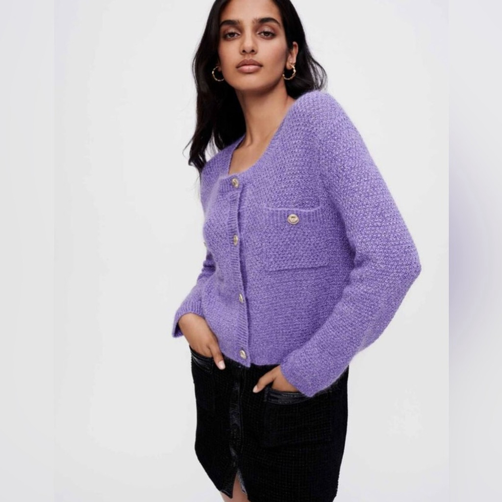 SomeSome Lavender Bouclé Cropped Cardigan Jacket – Free Size Fits US L–XL